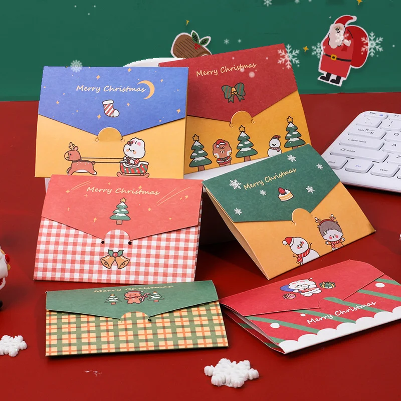 10Pcs/Set Cartoon Ins Greeting Card Envelope Student DIY Christmas Envelopes Folding Small Card Message Card Postcards