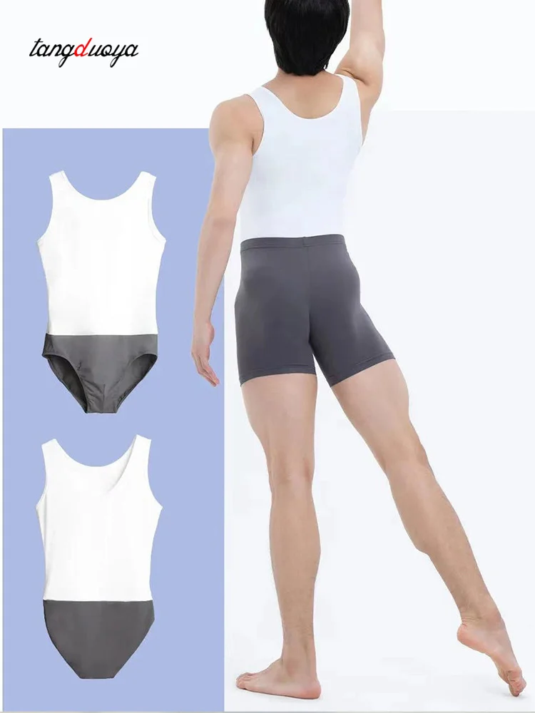 Boys Man Dance Leotards Black White Matching Jumpsuit Sports Workout Bodysuit Ballet Singlet Fitness Jumpsuit Underwear - view 4
