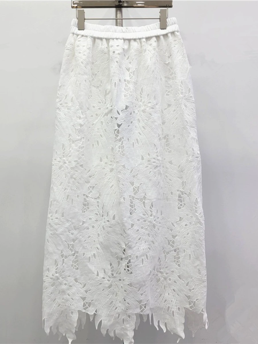 GALCAUR solide épissé dentelle Streetwear jupe femme taille haute ample Vintage français femmes jupes longues automne mode nouveau Style