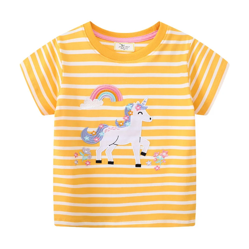 Jumping Meters 2-7T Unicorn Lovely Girls T Shirts Summer Children\'s Clothing Short Sleeve Kids Tees Tops Baby Clothes Shirt