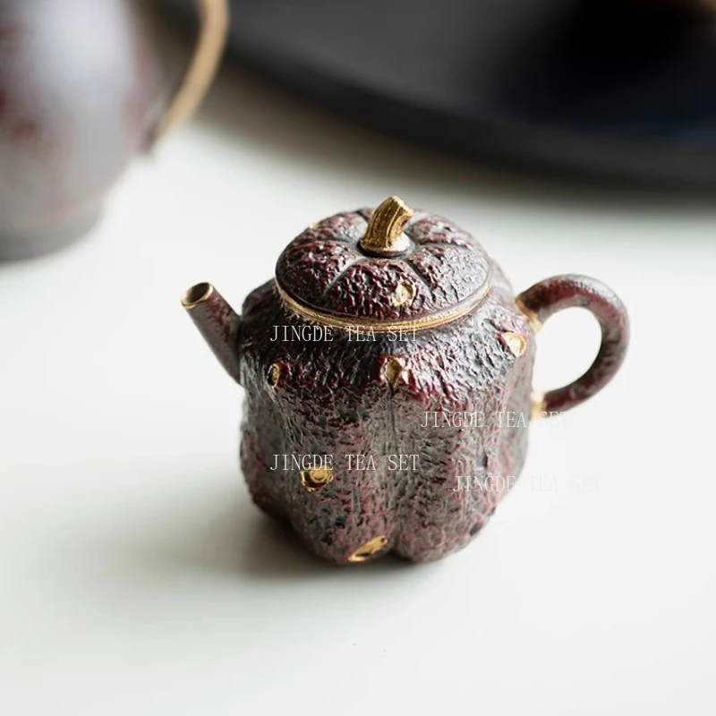

115ml Rust Red Gold Melon Edge Pot Tea Set High End Teapot Filter Small Pot Household Tea Maker Teaset Accessories Wabi-sabi