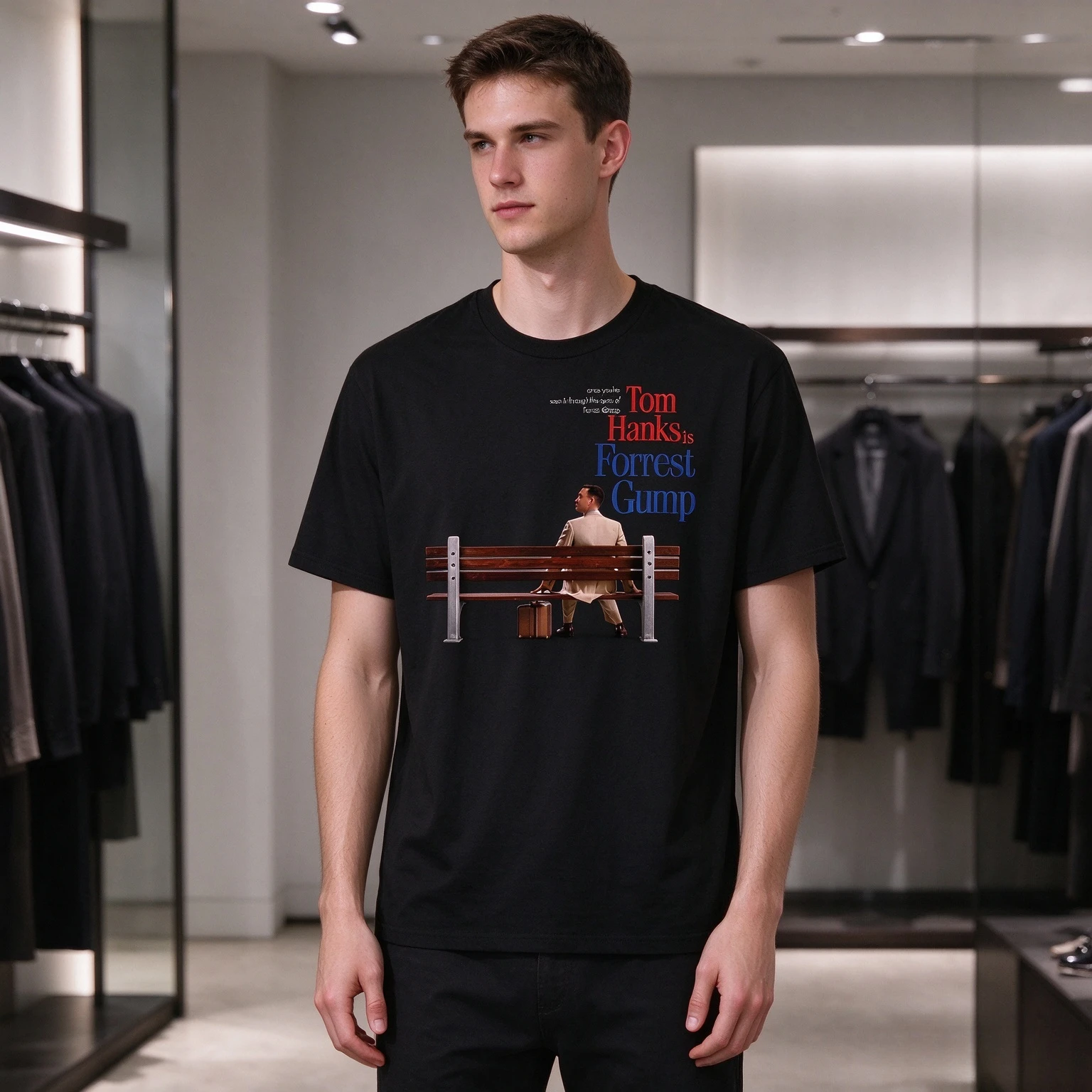 Vintage Movie Character Bench Scene Graphic Unisex Oversized Short Sleeve Tee Men Women Retro Film Style Streetwear Casual Top