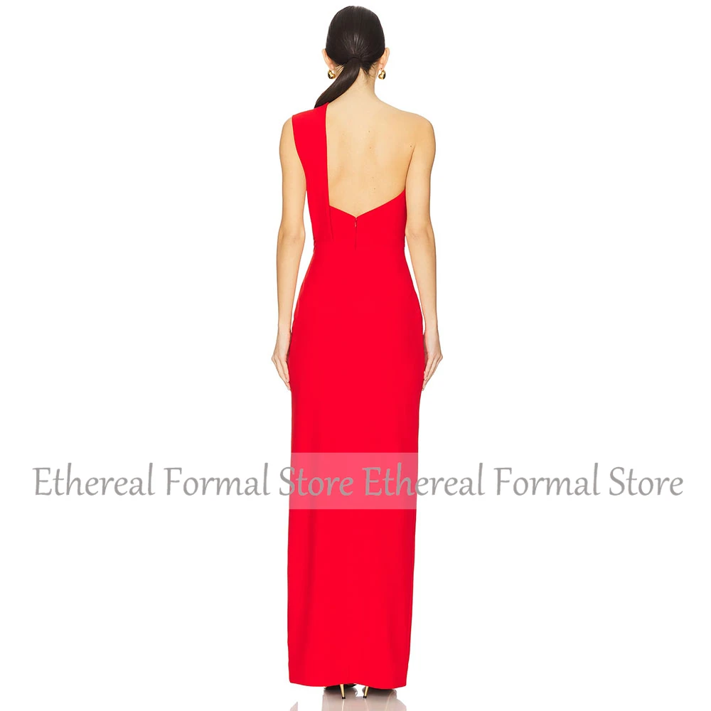 Mermaid Red Evening Dress For Wedding One Shoulder Women's Formal Prom Gown Sleeveless Party Dress Floor Length Simple Dress