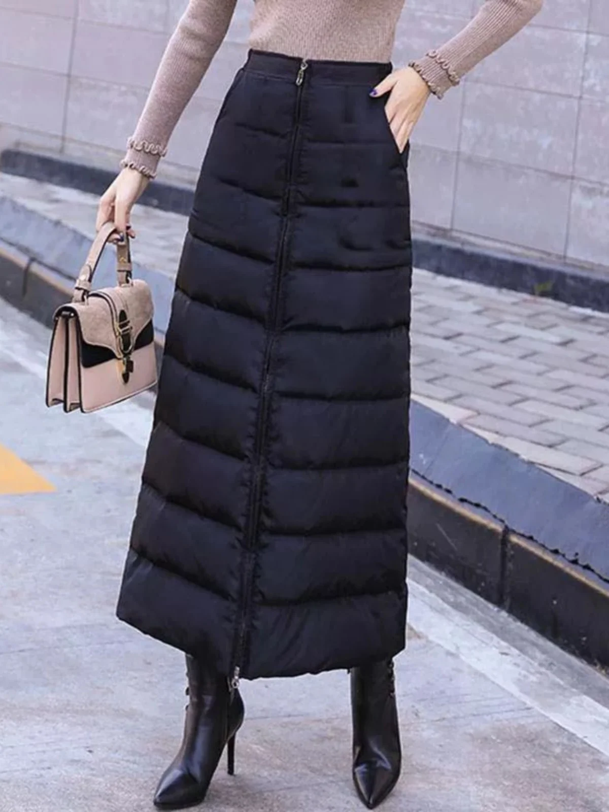 Plus Size Fashion Down Cotton Skirt for Women 2024 Winter New Loose Slimming Casual Warm High Waist Long A- line Skirt