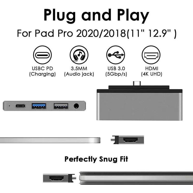 5 In 1 USB C HUB Suitable For iPad Pro USB Hub Docking Station With HDMI 3.5mm Audio PD USB 2.0/3.0 TYPE C Expansion Adapter