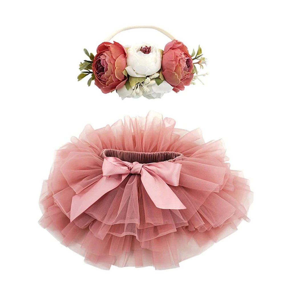 

Breathable Baby Girls Tutu Skirt With Flower Headband Soft And Comfortable Gifts Polyester