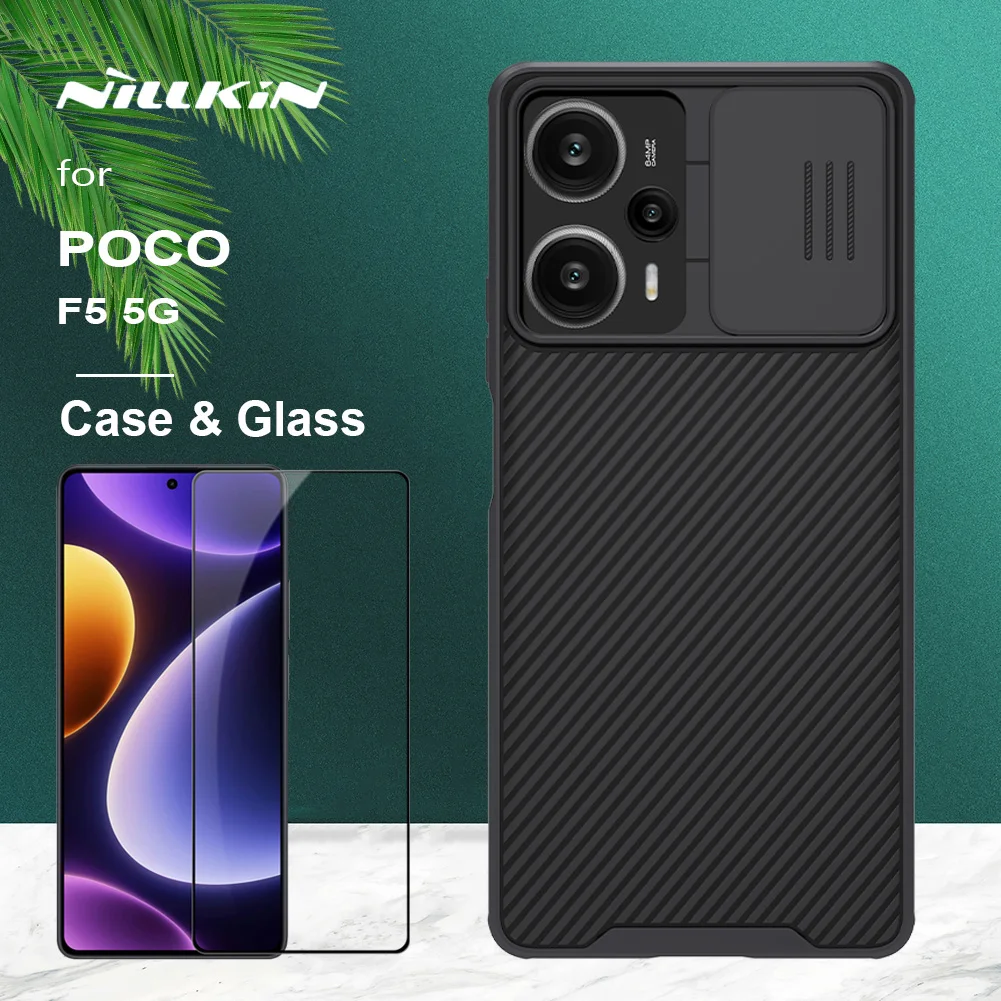 

Чехол для Xiaomi Poco F5 5G Case Nillkin CamShield Case & комплект из закаленного стекла чехол для слайдер камеры для Poco F5 5G Крышка для объектива конфиденциальности