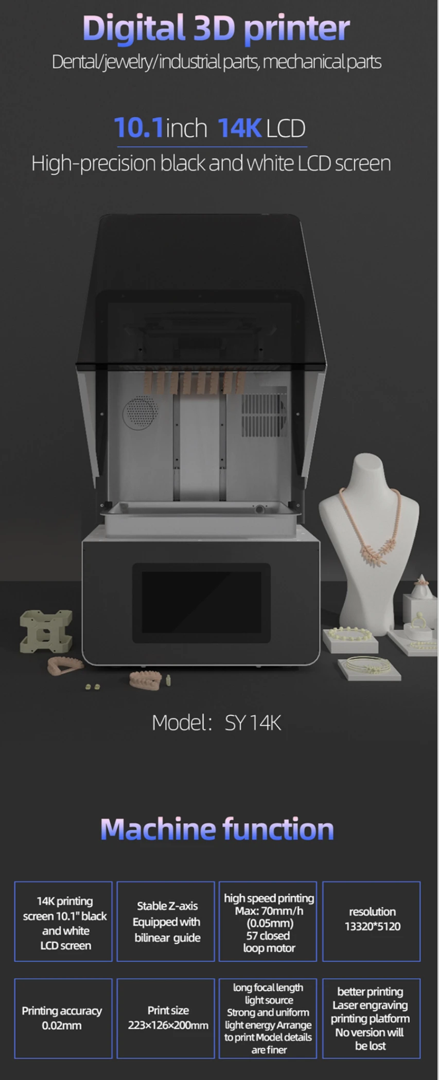 Fotografia 5: Impressora Digital 3D SY14K para Uso em Laboratório Dental, Máquina de Impressão de Alta Precisão com LCD de 10,1 Polegadas 14K para Odontologia