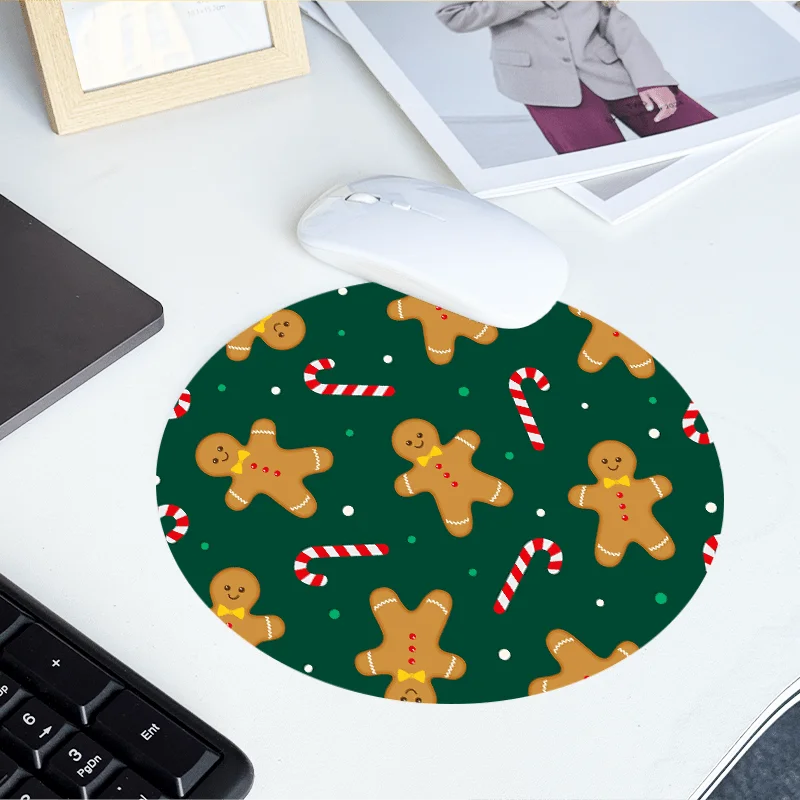 رجل خبز الزنجبيل لعيد الميلاد، قصب الحلوى، لوحة ماوس مستديرة للعطلات، مطاط مضاد للانزلاق، ديكور سطح المكتب للكمبيوتر المكتبي والمنزلي #3