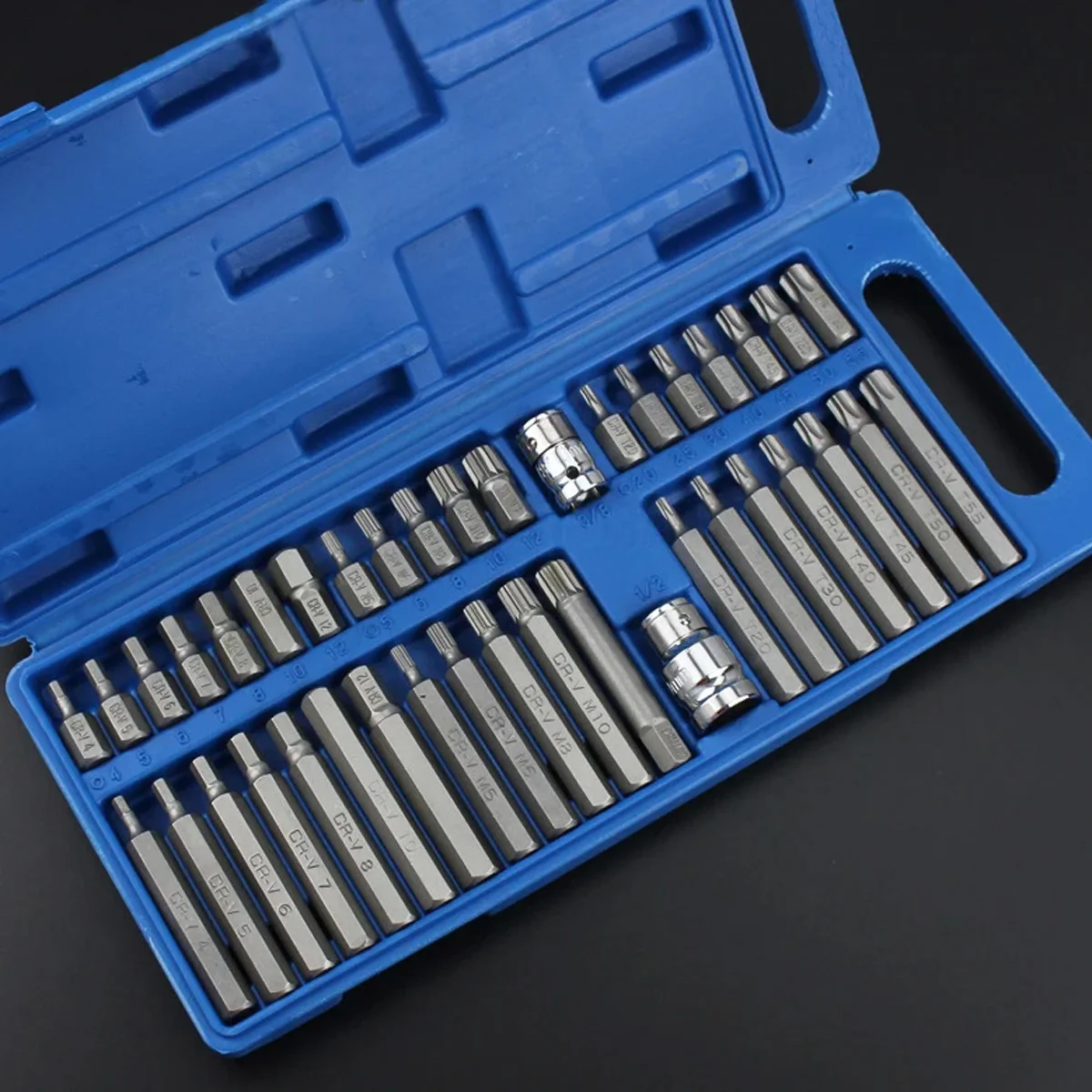 40Pcs 1/2in 3/8in Adaptor Drive Shank Hex Torx XZN Star Impact Socket Set Metric Socket Set Ratchet Driver Socket Wrench