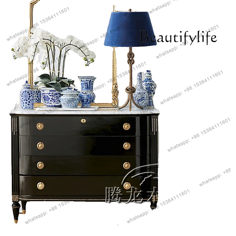 

Italian solid wood porch cabinet light luxury simple decorative living room foyer cabinet classical chest cabinet