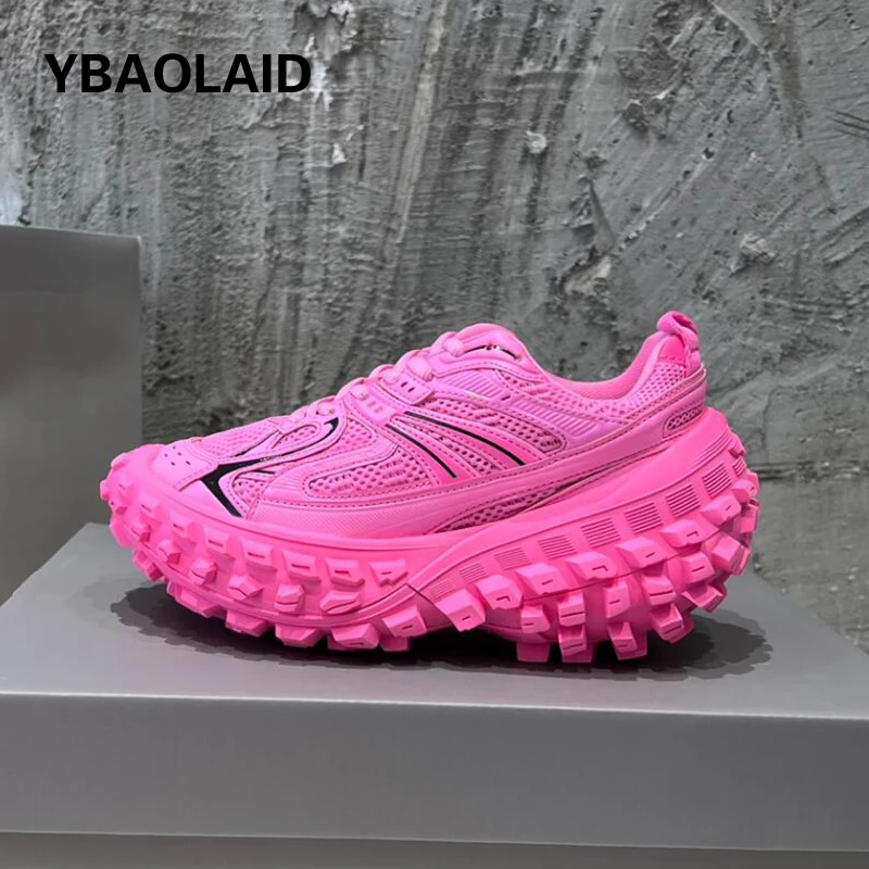 

Hot Sale Fashion Various Colors Tire Shoes Women Thick Sole Height Increasing Daddy Shoes Lace Up Breathable Leisure Sneakers