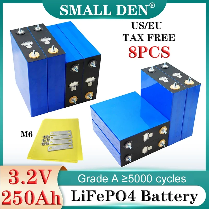 8PCS NEW 3.2V 250Ah Lifepo4 Battery Grade A 6C Lithium iron phosphate DIY 12v 8S 24v Electric car boat RV Inverter Solar storage