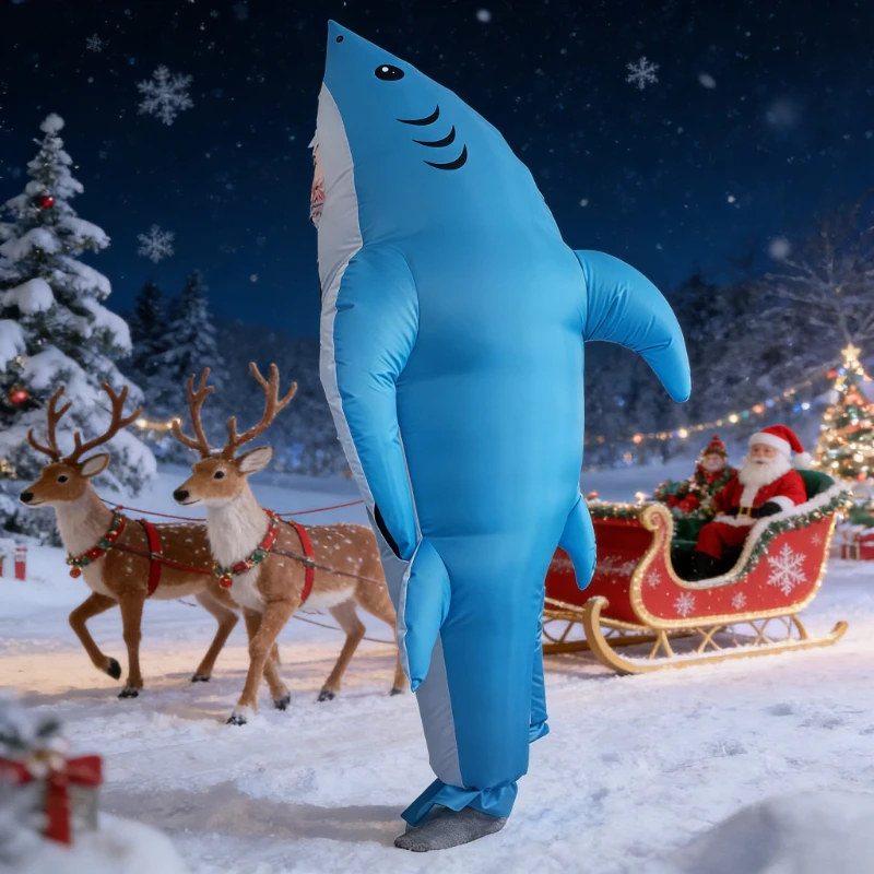 

Надувной костюм акулы для взрослых - веселый карнавальный костюм на Рождество и Хэллоуин, надувной костюм для всего тела, унисекс, многоцветный