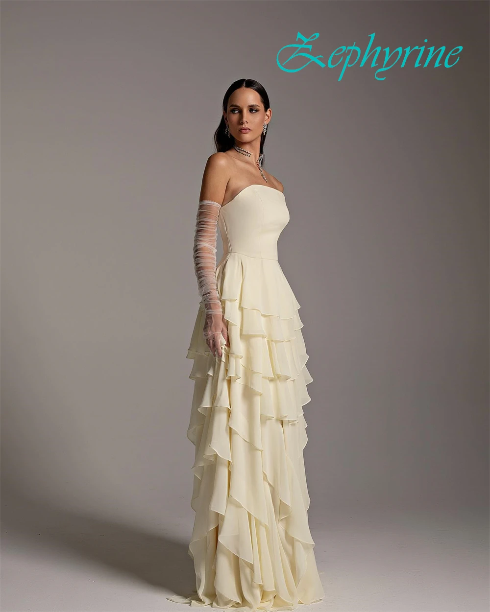 맞춤형 Strapless 쉬폰 a 라인 이브닝 드레스 섬세한 계층 파티 드레스 패션 고품질 특별 행사 가운