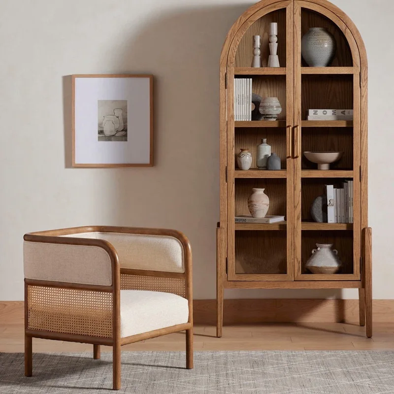 Solid wood bookcase arched display case living room antique cabinet