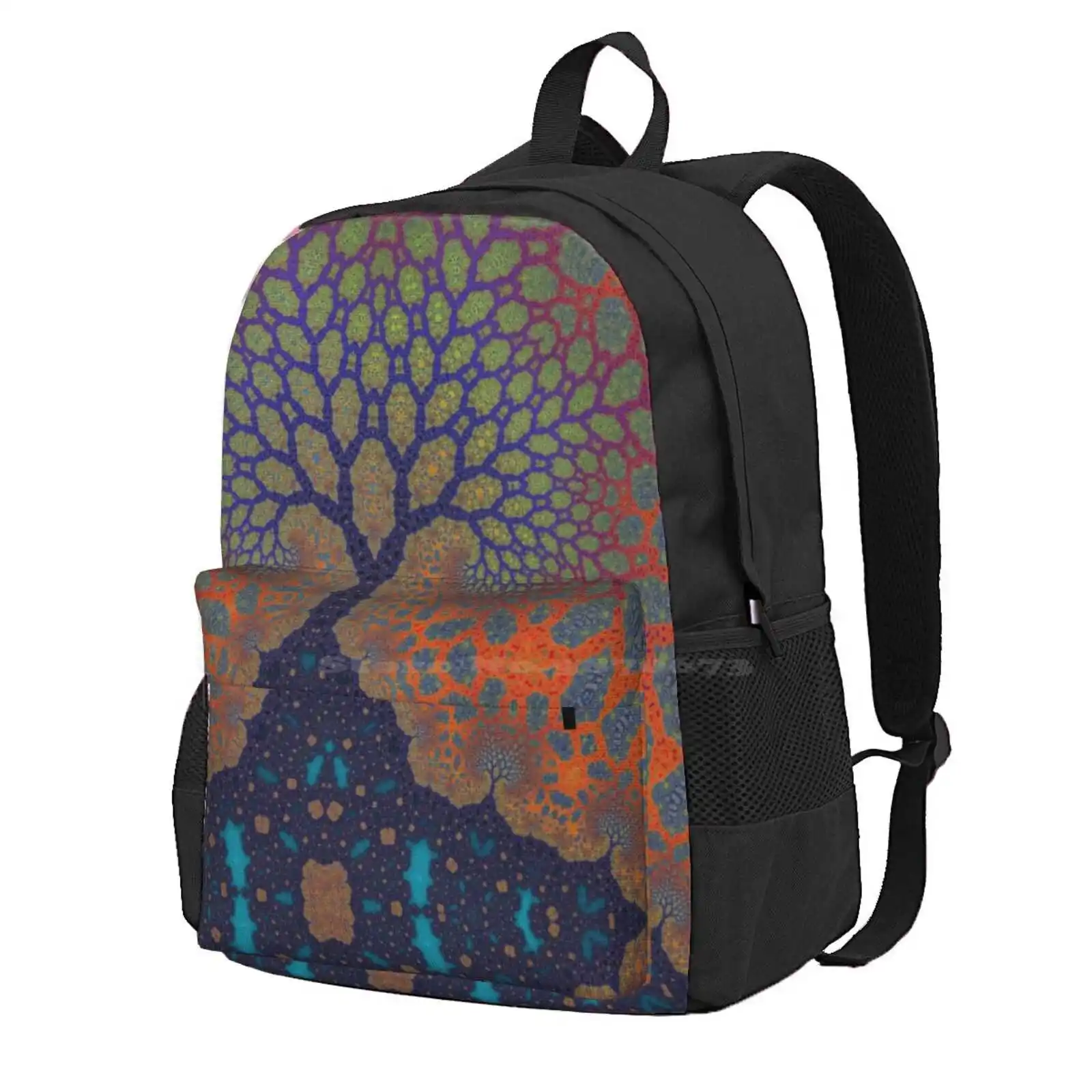 Inner Life Of A Tree Hot Sale Schoolbag Backpack Fashion Bags Fractal Growth Life Orange Purple Spring Tree