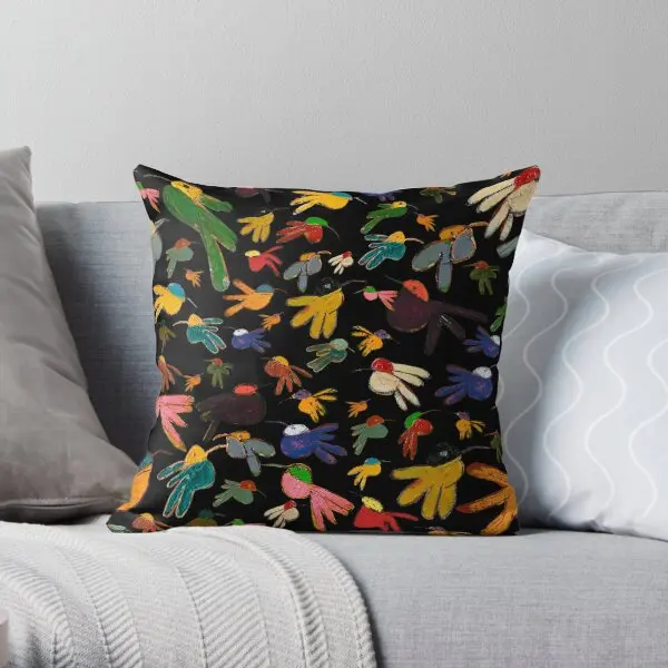 

Multicolor Hummingbirds On Black Printing Throw Pillow Cover Decor Fashion Bed Case Fashion Soft Pillows not include One Side