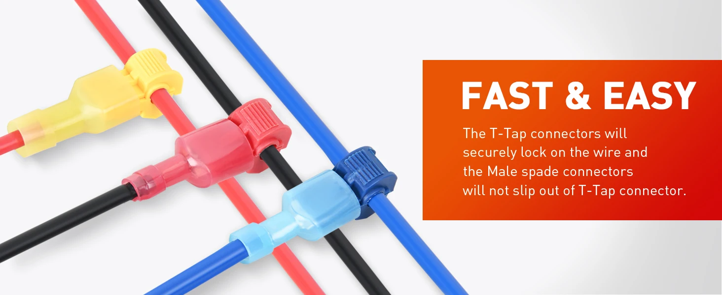T-Tap-Kabelverbinder, 60/50/40 Stück, selbstabisolierend mit vollständig isoliertem Nylon, männlicher Schnellverbinder, T-Typ, elektrischer Kabelverbinder – Detail 4