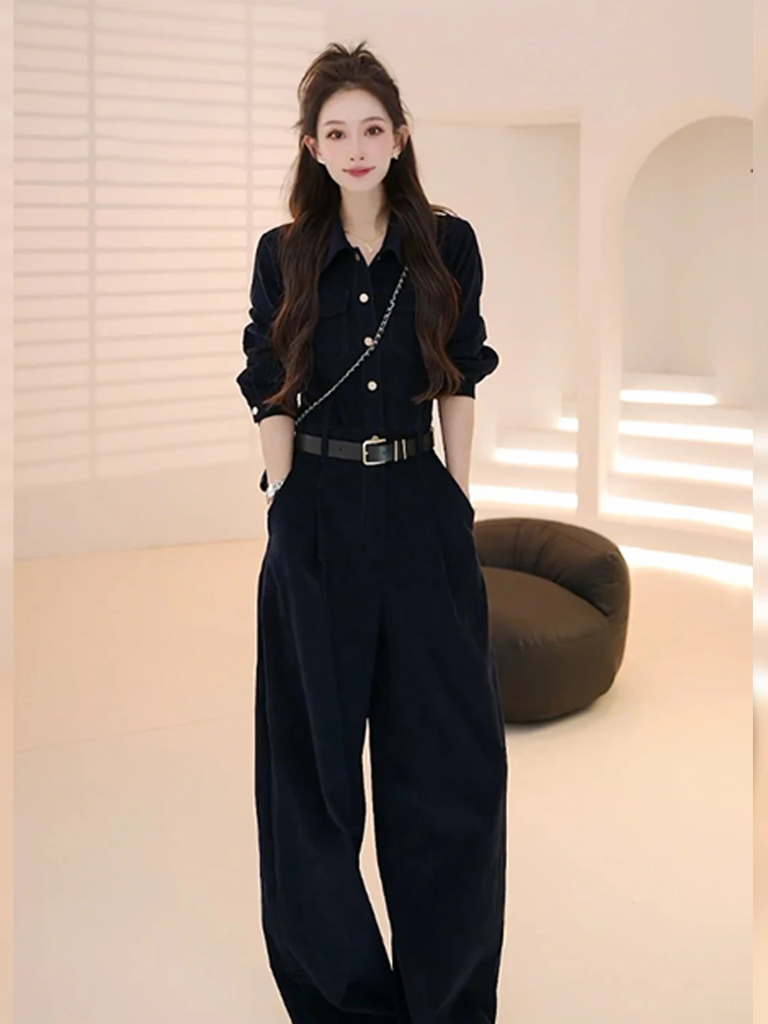 

Ele Casual Bla-Piece Pants Autumn Winter New Sle Women's High Waist Long Pants High Quali Ladylike Wide Leg Tro...