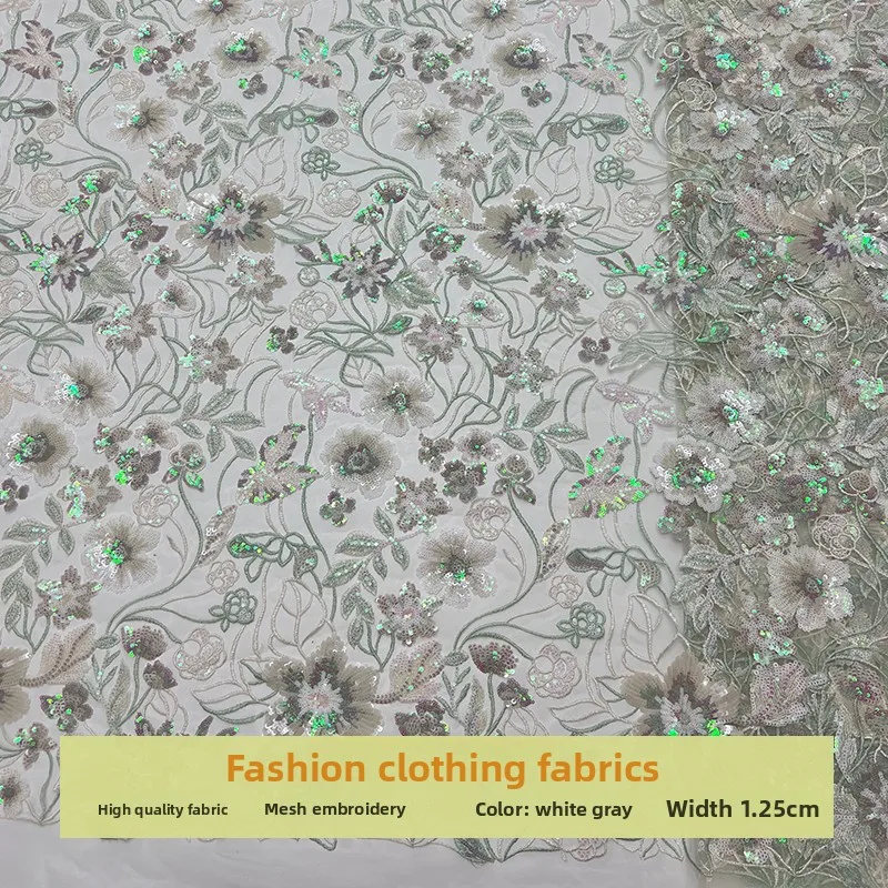 

Lace Mesh Bead Flower Sequin Embroidery Fabric for Performance Costume Dress Clothing Cloth Diy By The Yard Sewing Material