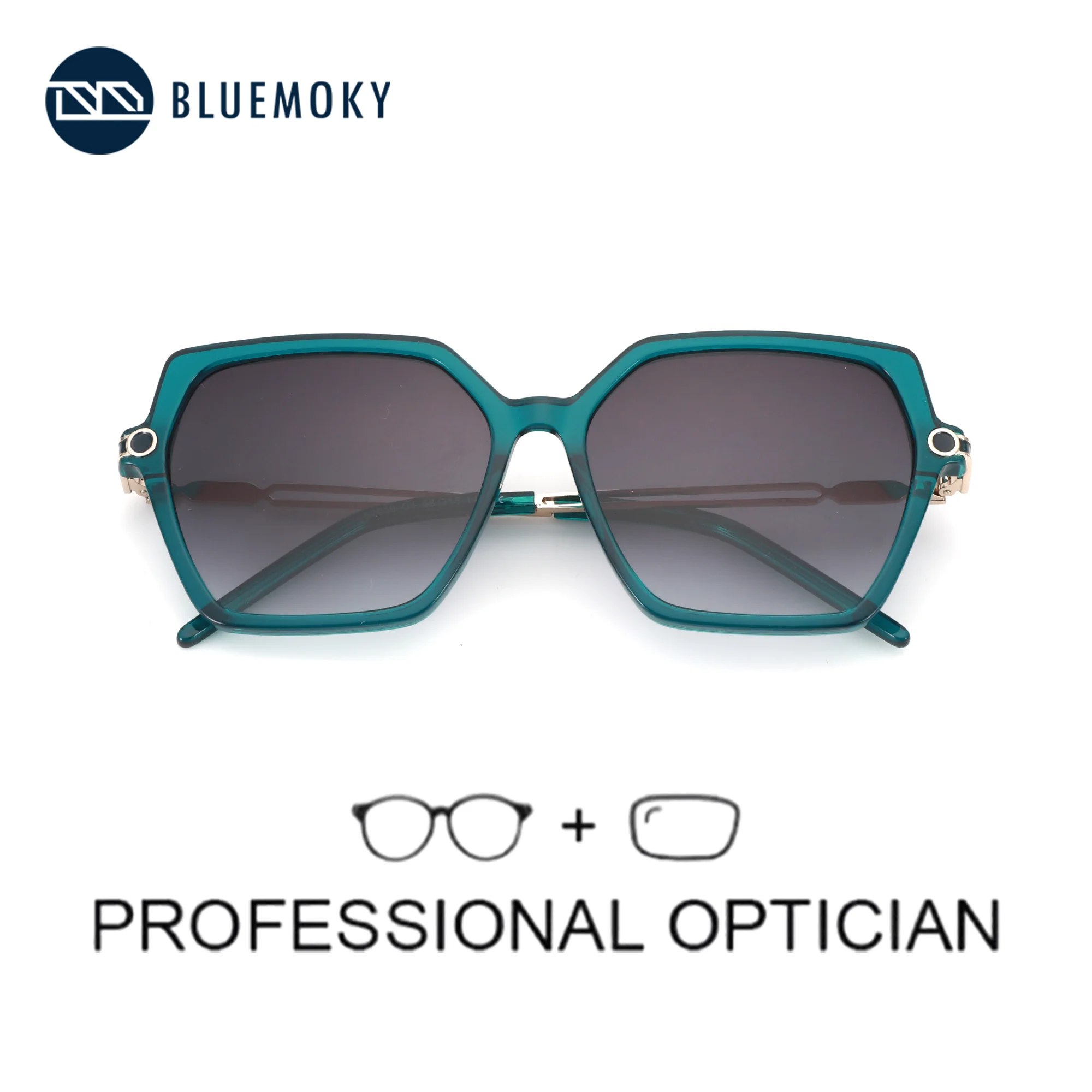BLUEMOKY （L Size）Popular Acetate Polygon Polarized Prescription Sunglasses For Women UV400 Progressive Optical Sun Glasses
