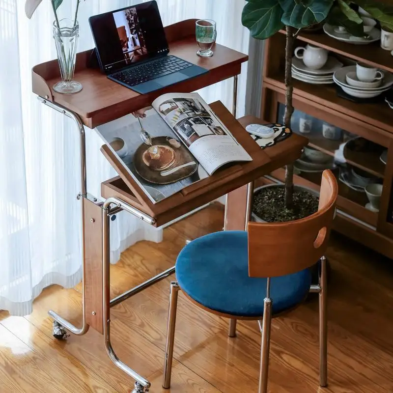 Medieval solid wood house folding mobile lifting desk small apartment computer office study bedroom bay window bedside table