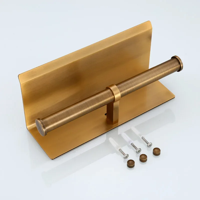 Multi-Functional Toilet Roll Paper Holder with Shelf Wall Mounted Double Roll Tissue Holder Dispenser Bathroom Gold - Image 3