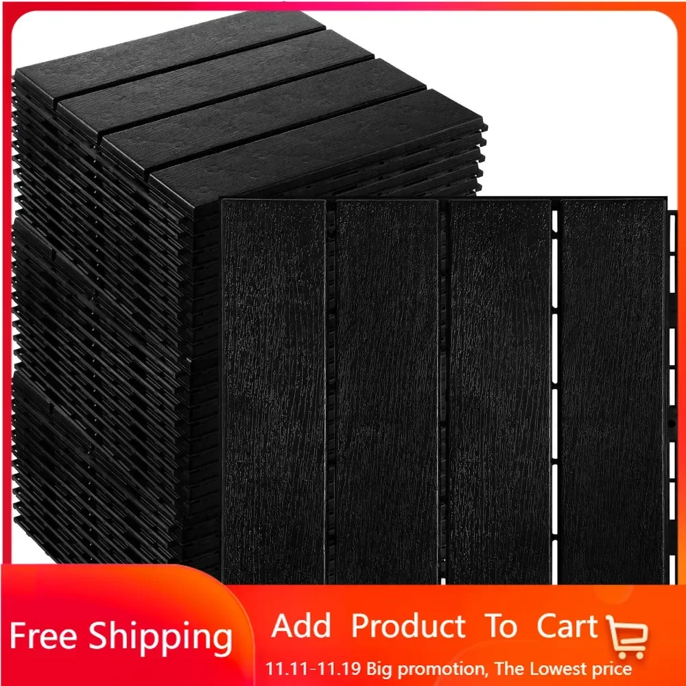

12 x 12 Inch Patio Deck Tiles Waterproof Outdoor Flooring Composite Decking Boards Floor Decking Tiles (Black)