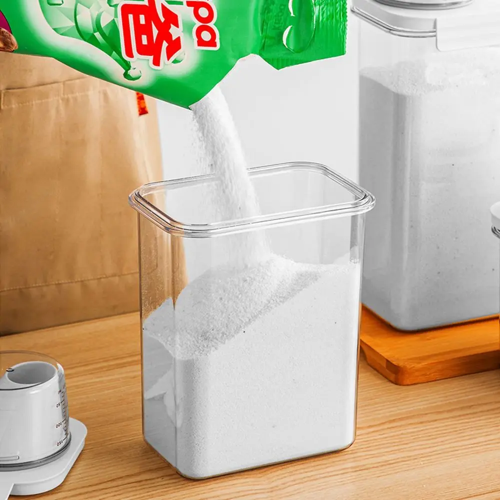 

Airtight Measuring Cup Laundry With Lid And Handle Washing Powder Container Cereal Jar Detergent Box Storage Bucket