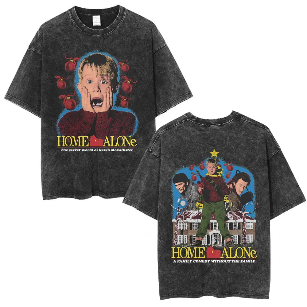 Movie Home Alone The Secret World of Kevin McCallister Washed Vintage T-shirt Men Women Clothing Cotton Casual Oversized T Shirt