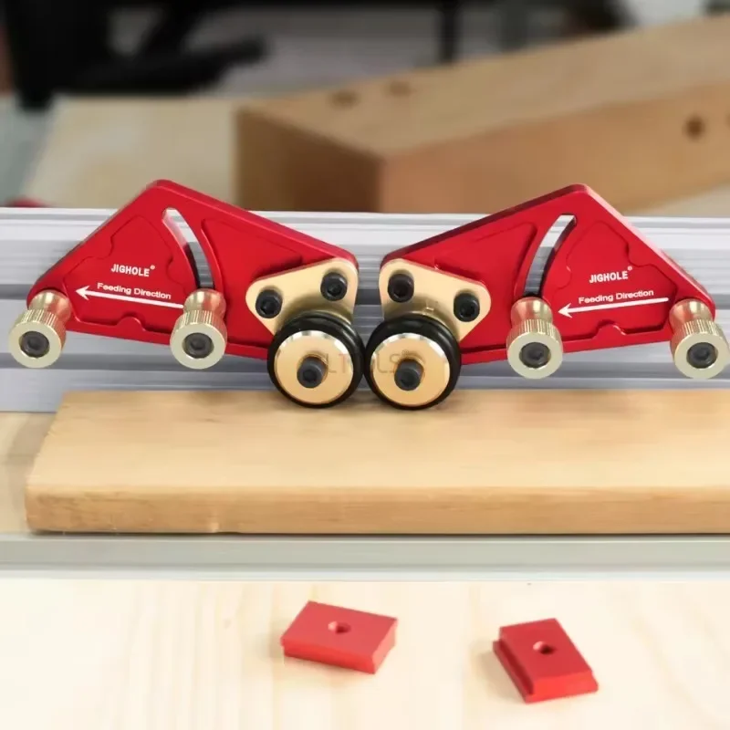 

Aluminum Alloy Woodworking Bearing Roller Press with Double Wheel Feather Loc Board Safety Propelling Woodworking Auxiliary Tool