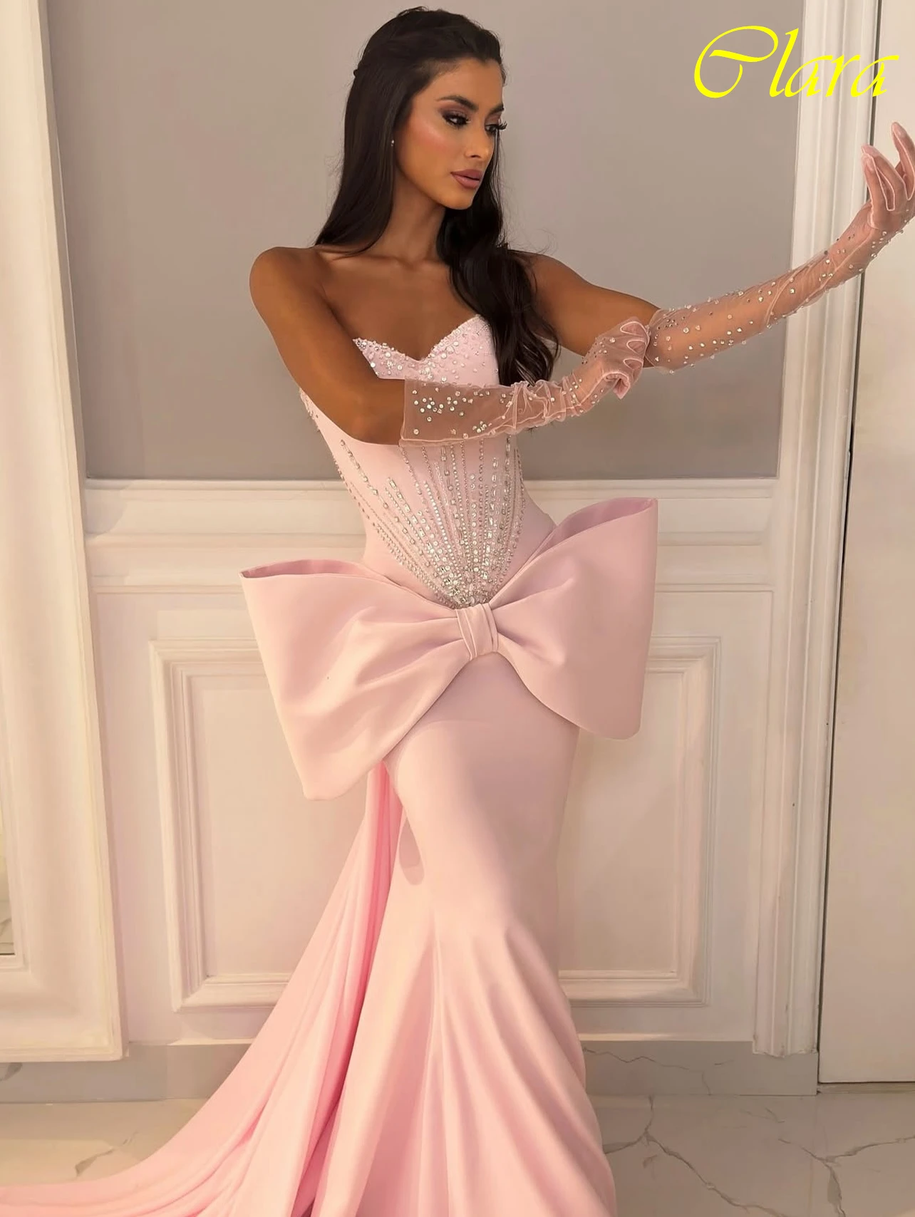 Customized Mermaid Strapless Elegant Formal Evening Dress Fashion Temperament Party Gowns High Quality Delicate Prom Dress