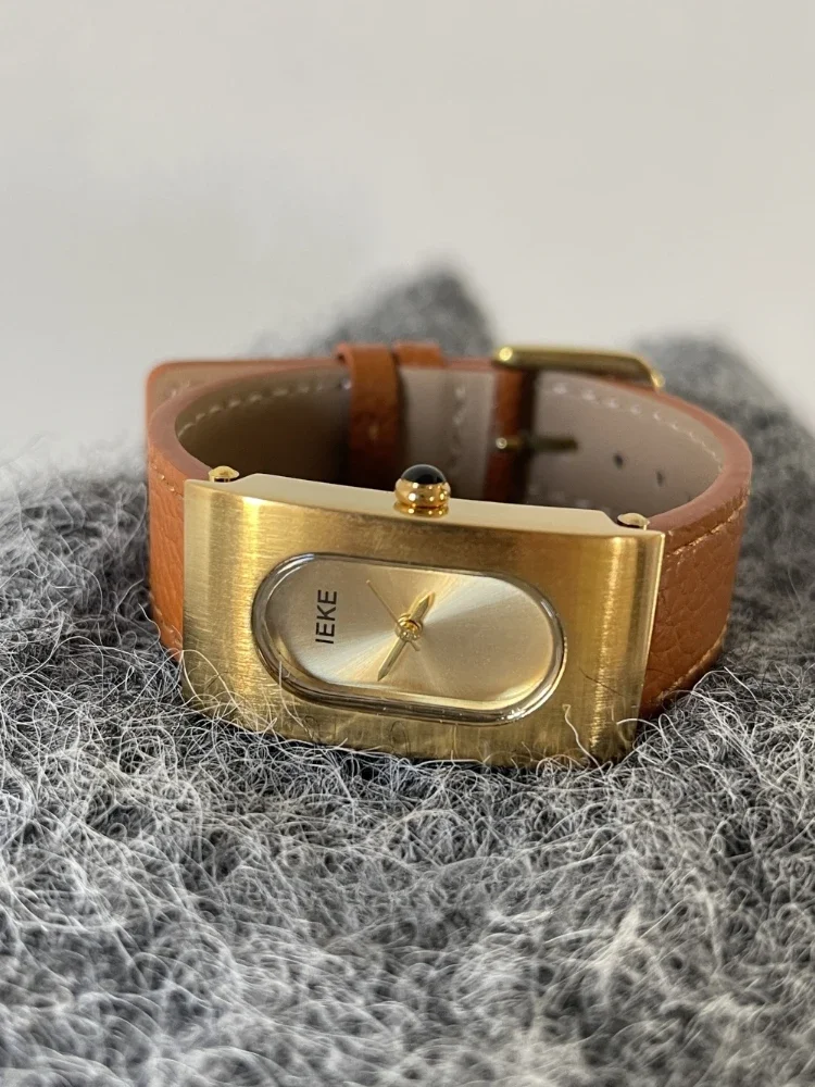 Fashion Brown Women's Watch Simple Leather Gold Vintage Quartz Clock Wristwatches For Ladies Retro Reloj Hombre
