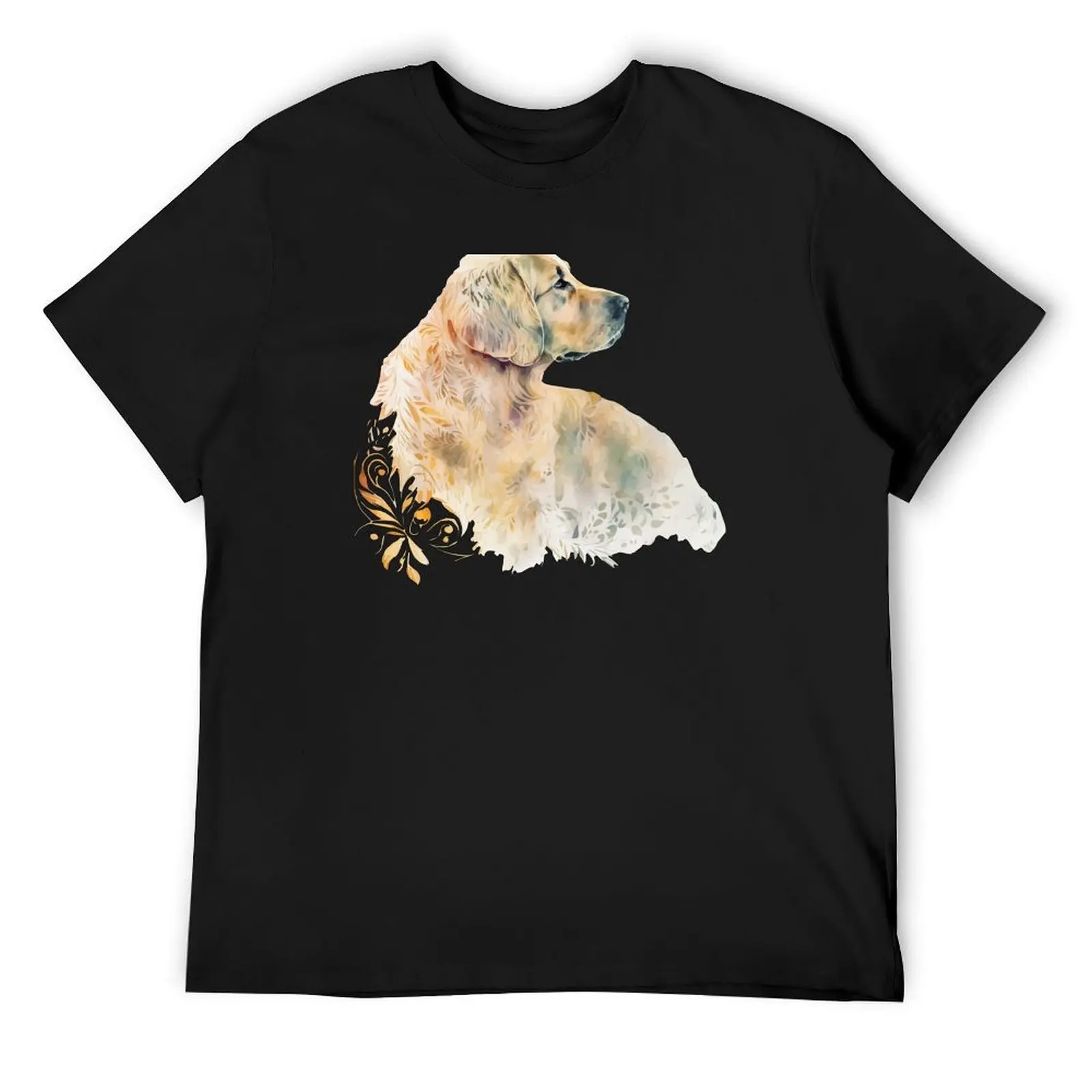 A Bohemian Patterned Golden Retriever Watercolor - Boho Animals T-Shirt anime quick-drying workout shirts for men