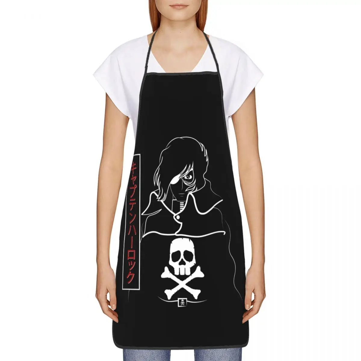 Custom Unisex Space Pirate Captain Harlock Bib Apron Adult Women Men Chef Tablier Cuisine for Cooking Kitchen Manga Anime Baking