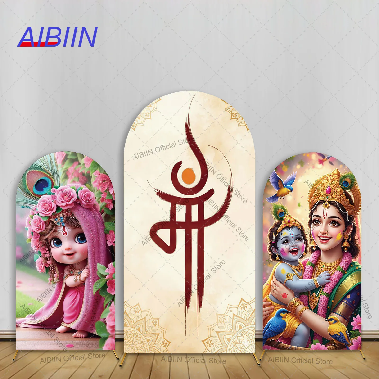 Hindu maa e krishna arco de aniversário pano de fundo capa floral pavão durga puja navratri menina chá de bebê festa decoração fundo ﻿