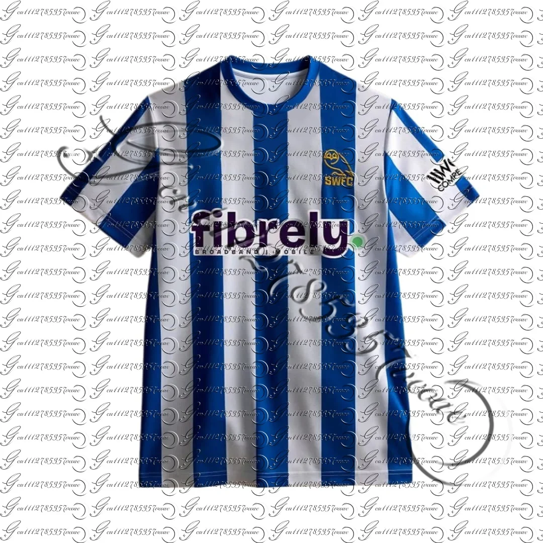 New Men's Wednesday SWFC Football Jersey Blue White Vertical Striped Short Sleeve Training Sports Quick-drying FamilyMatching