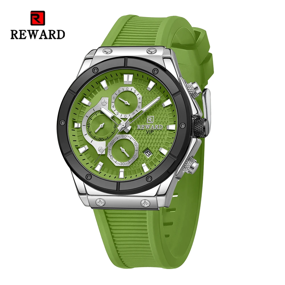 REWARD Reloj de pulsera informal para hombre, cronógrafo con fecha, resistente al agua, luminoso, con correa de silicona, Masculino