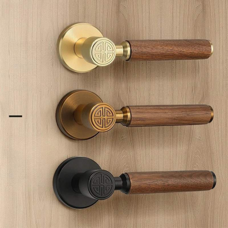 a complete set New Chinese Retro Home Interior Bedroom Bathroom Door Lock Silent Walnut Wood Door Handle Lock lock cylinder
