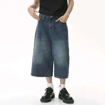 IEFB Korean Style Vintage Men's Jeans Summer Loose Male Wide Leg Knee Length Shorts New Washed Fashion Short Denim Pants 9A8825 4