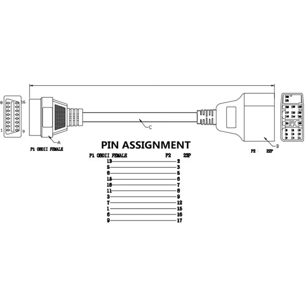 OBD OBD2 Diagnostic Connector 22 Pin To 16 Pin For Toyota 22PIN OBDII Cable Adapter Transfer For Toyota 22Pin To OBD2 16Pin