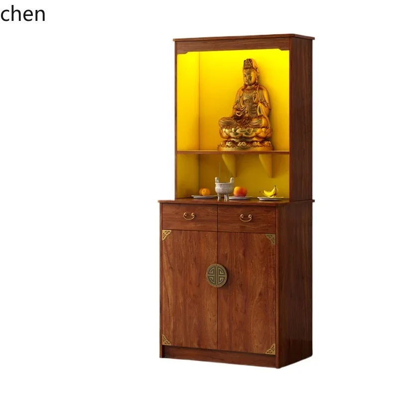 HT Buddhist niche vertical cabinet with door Buddha statue offering table