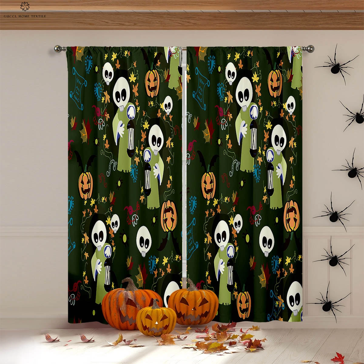 

Blackout Cartoon Print Curtains, Halloween Horror, Pumpkin Castle, Bedroom, Restaurant, Party, Festival Decoration