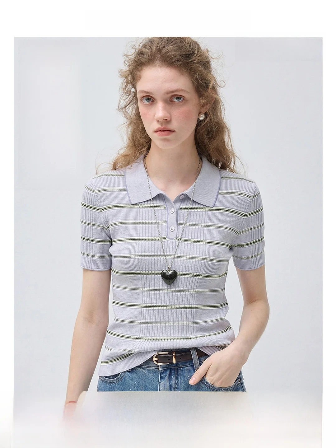 

VEGA CHANG Women's Striped Short Sleeve Neck Knitwear T-shirt Commute Style Summer New Arrival Breathable Straight Cut