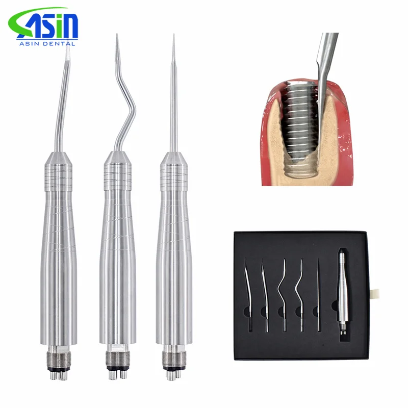 Dental Tooth Extraction Surgery Instruments Turbine Pneumatic Elevator Set Tools with 5 Tips for Clinic Dentistry Tools 4 Hole