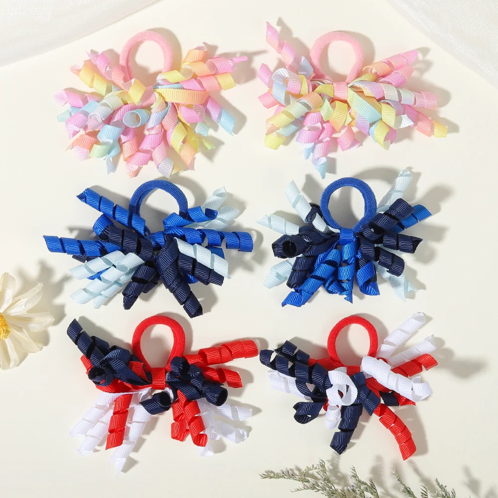 

6Pcs Trendy Firework Hair Ties Rainbow Curly Ribbon Elastic Rubber Bands For Girls Kids Cute Hair Ropes Daily Hair Accessories