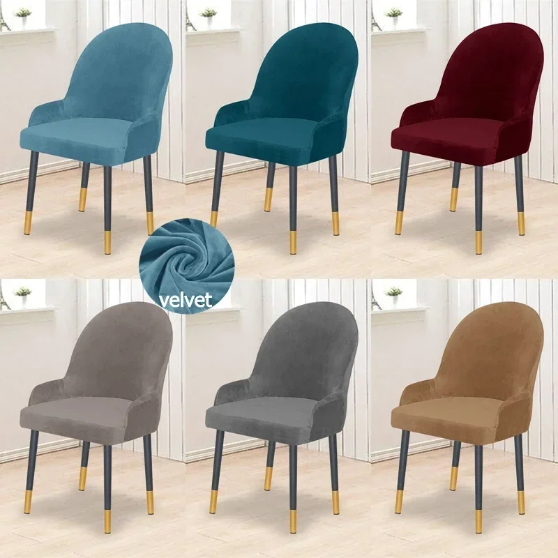 

Velvet Semicircle Armchair Covers Stretch Dining Chair Cover Solid Color Funda Silla Oficina Seat Covers for Kitchen Wedding