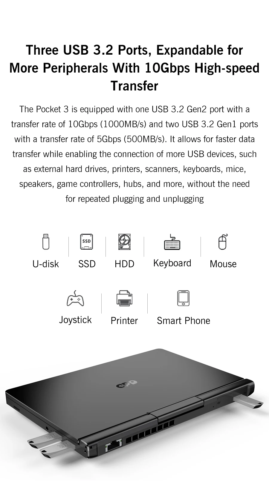 GPD Pocket 3 8'' Mini Handheld Laptop Intel Pentium Gold 7505 Touchscreen 180° Foldable Portable Notebook 16GB LPDDR4X 512GB SSD