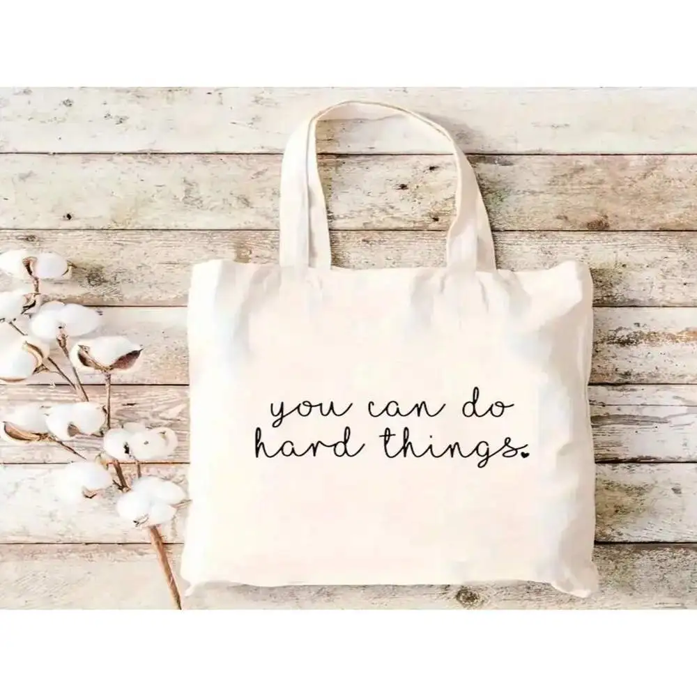 

Модная холщовая большая сумка унисекс — повседневная сумка «You Can Do Hard Things» для повседневных прогулок